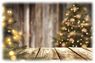 Holiday Scene with Christmas Tree and wood table