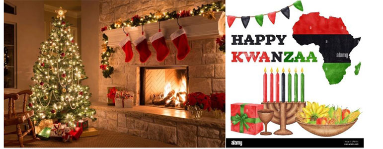 Photo of Christmas Tree and Happy Kwanzaa and Happy Holiday Season 